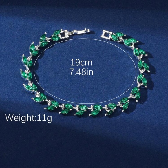 Emerald Green Leaf Tennis Bracelet - Picture 4 of 5